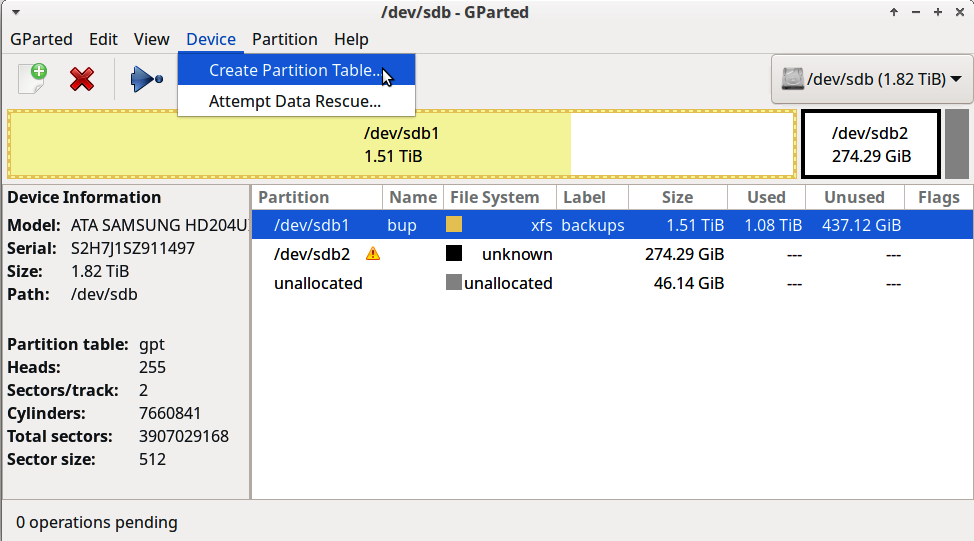 Creating a new partition table