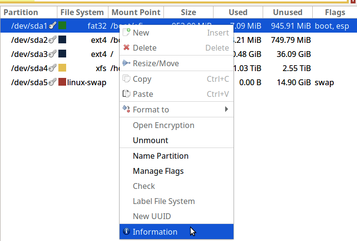 Viewing partition information
