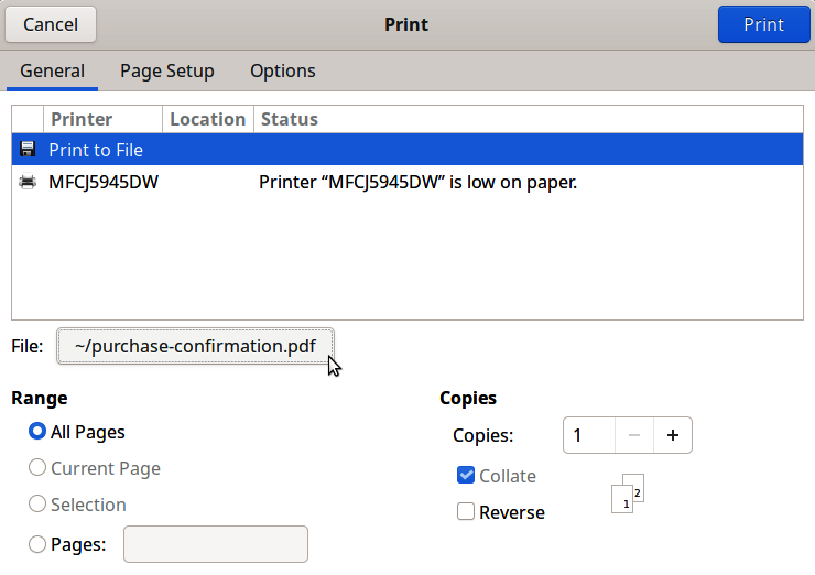Printing to a PDF file.