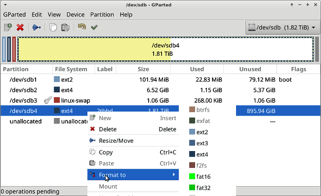 GParted creates filesystems