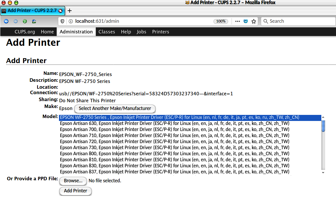 Select the printer driver