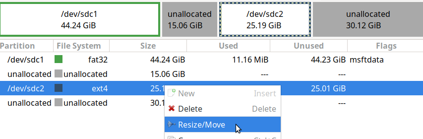 Selecting a partition to move