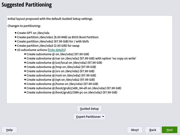 openSUSE first partitioning proposal