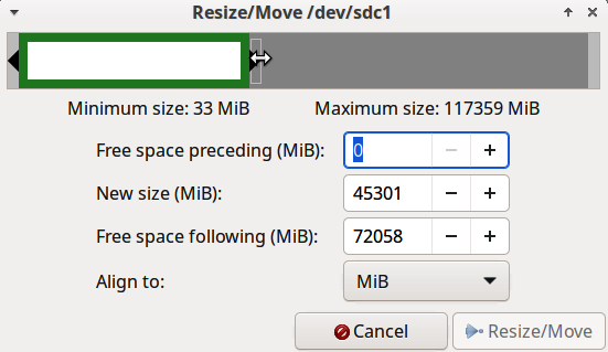 Configuring the new size.