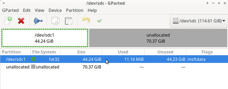 Selecting a partition to resize