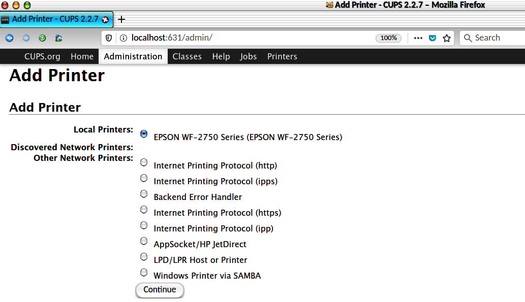 CUPS finds your local printer