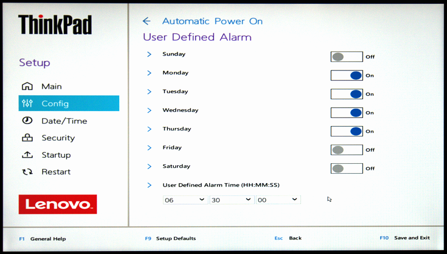 Lenovo UEFI wake-up scheduler