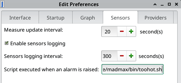 Enabling alarms and alarm thresholds.