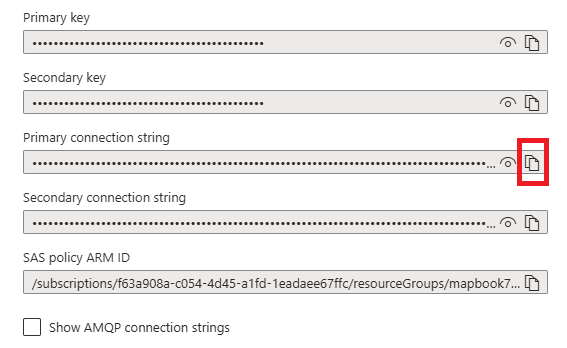 Figure 7.14 – Retrieving the Event Hubs connection string