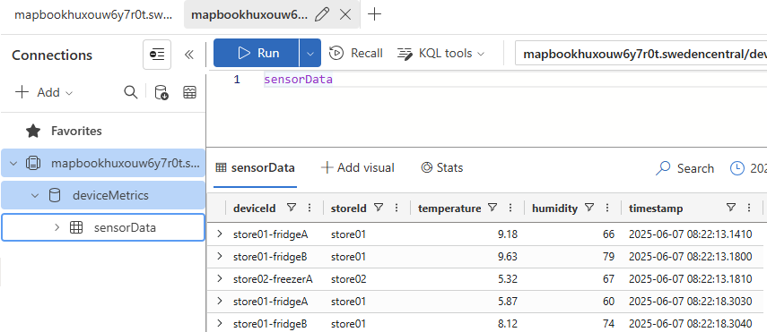 Figure 7.18 – Exploring sensor data in Data Explorer