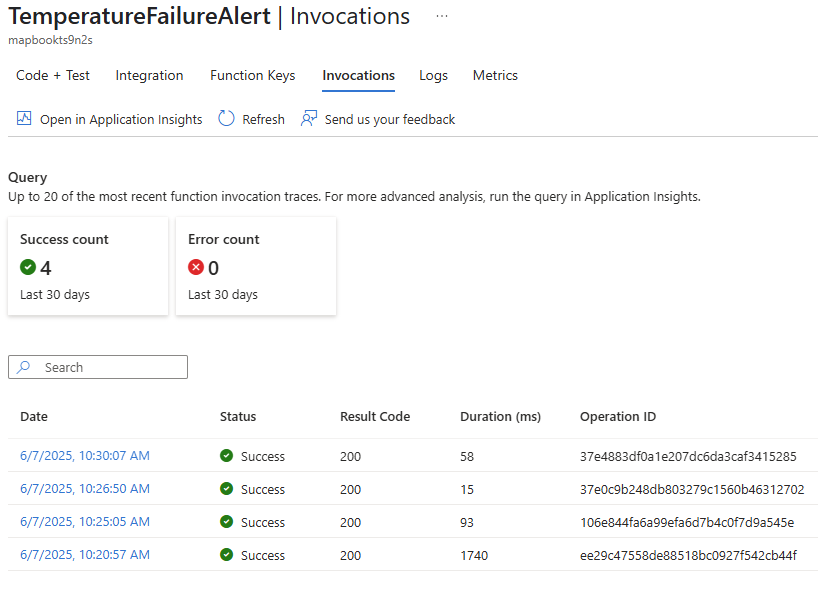 Figure 7.19 – Azure Functions invocation window