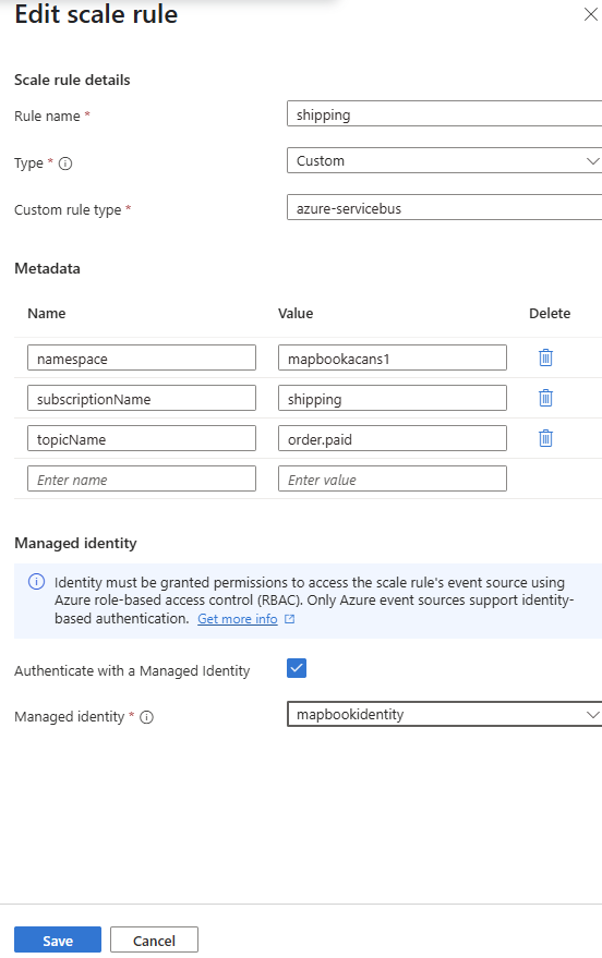 Figure 5.18 – Scalling rule on Azure Service Bus