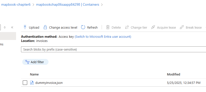 Figure 6.13 – Dummy invoice deployed into the invoices container