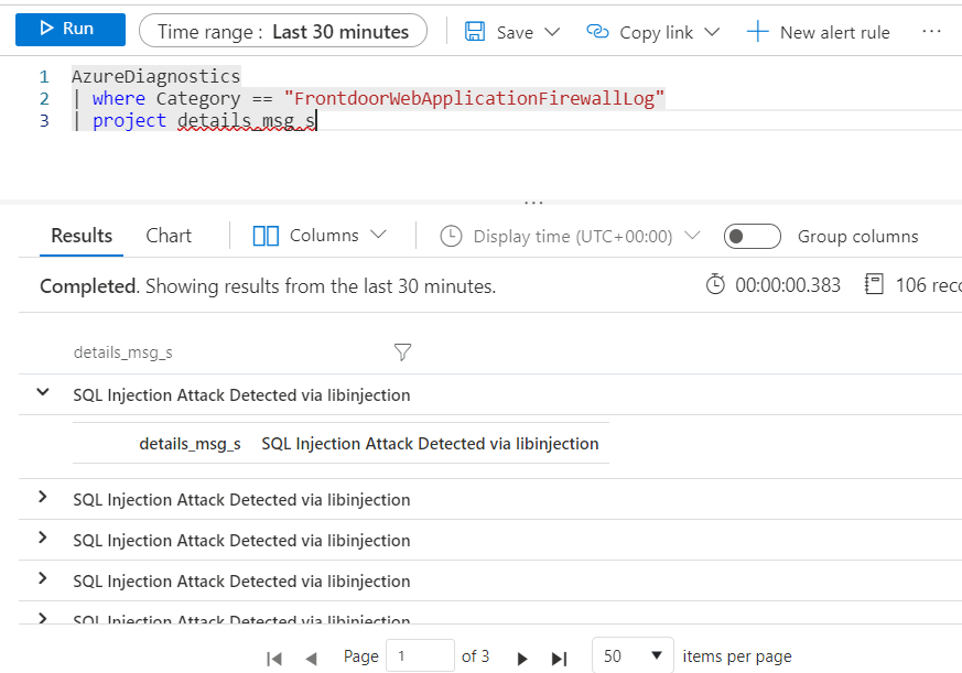 Figure 3.22 – Azure Front Door firewall logs