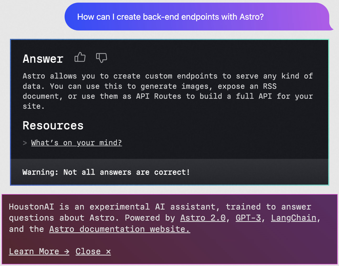 Figure 10.4: An example of the Astro AI framework assistant