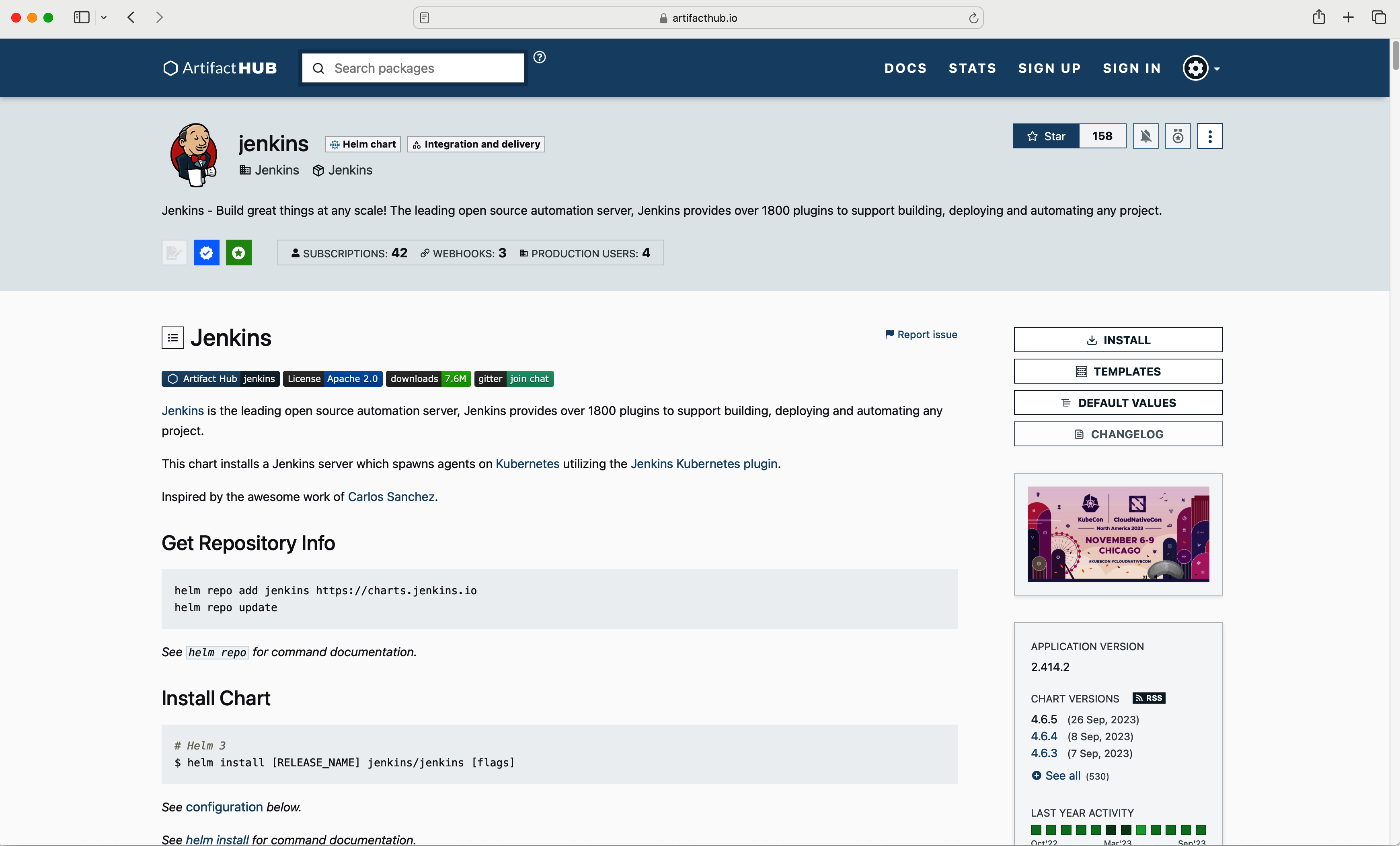 artifact hub jenkins chart details