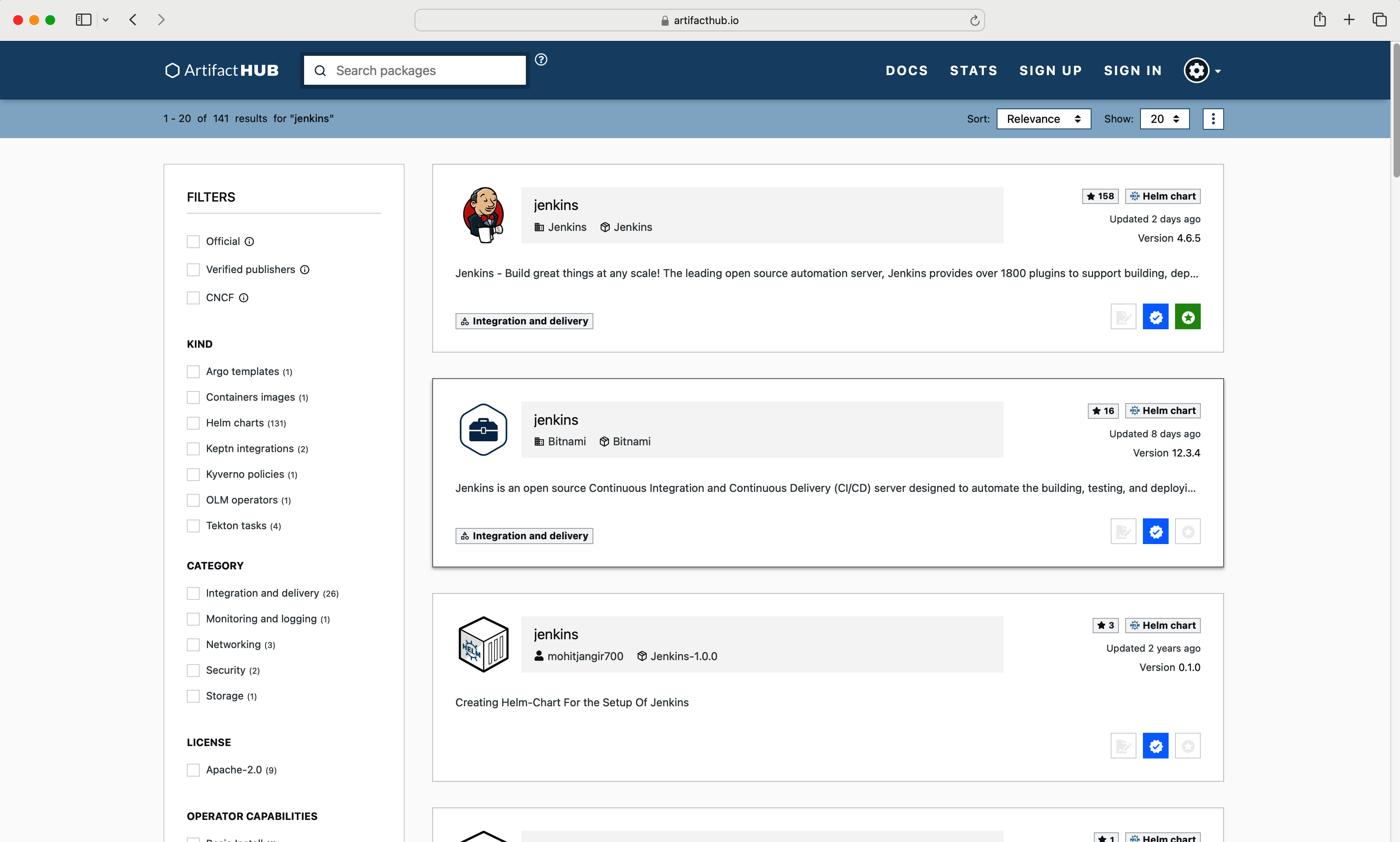 artifact hub search jenkins