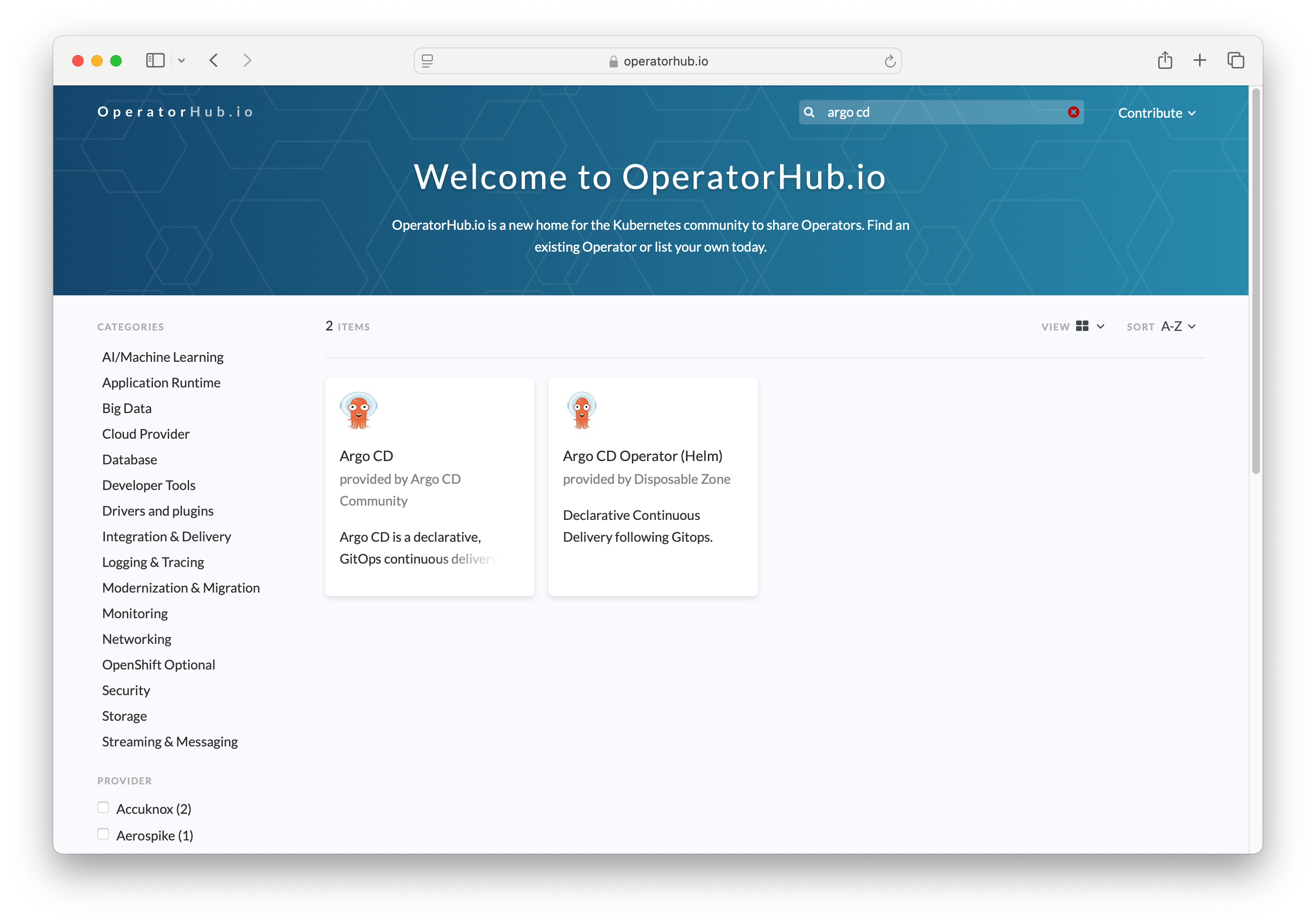 operatorhub argocd search result