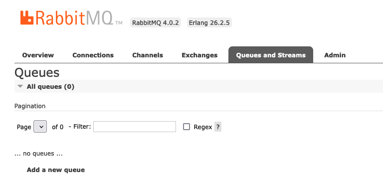 Figure 4.2 – RabbitMQ UI showing the "queues" tab.