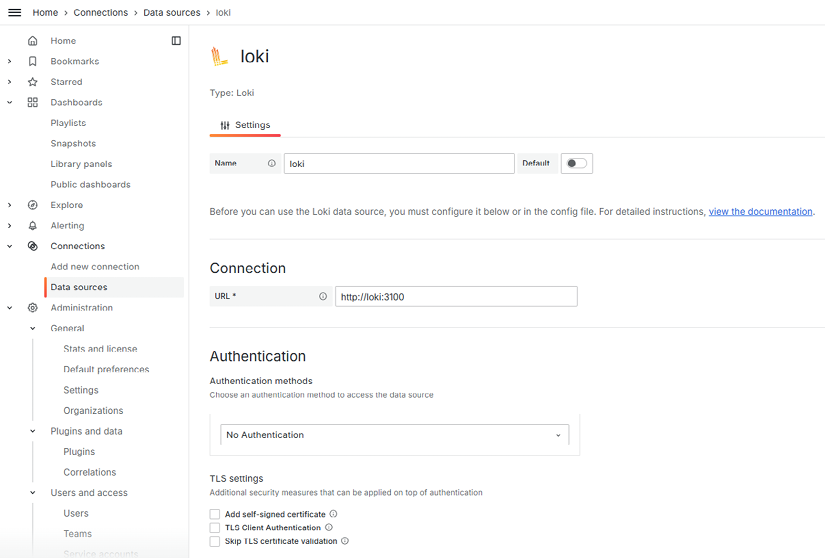 Figure 11.1: Adding Loki as the data source in Grafana UI