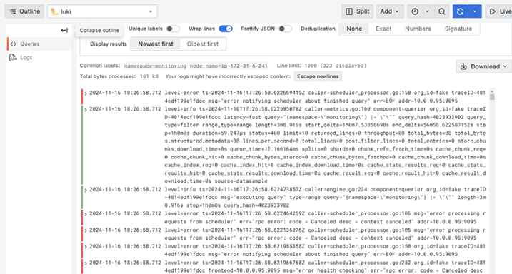 Figure 11.3: Monitoring namespace logs
