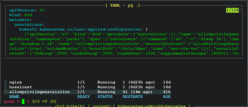 Figure 14.2 - The commander plugin listing Pods and their manifest file