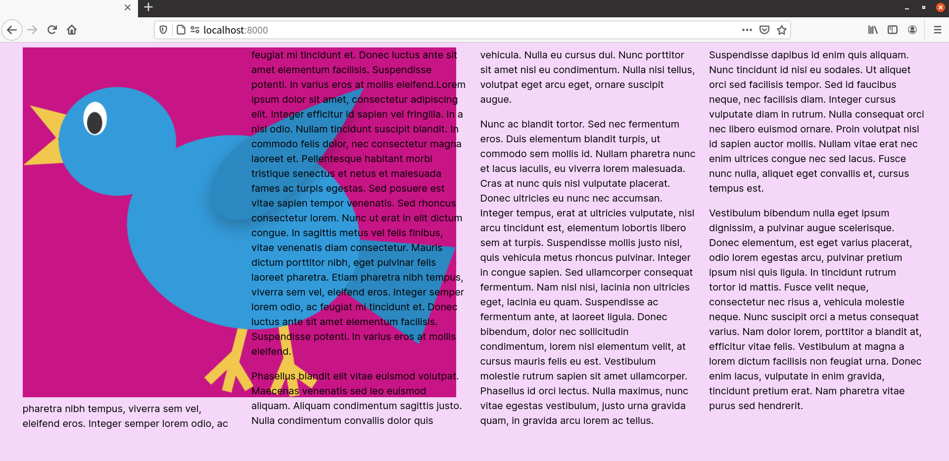 An oversized image extends into a neighboring column and appears behind et column's text