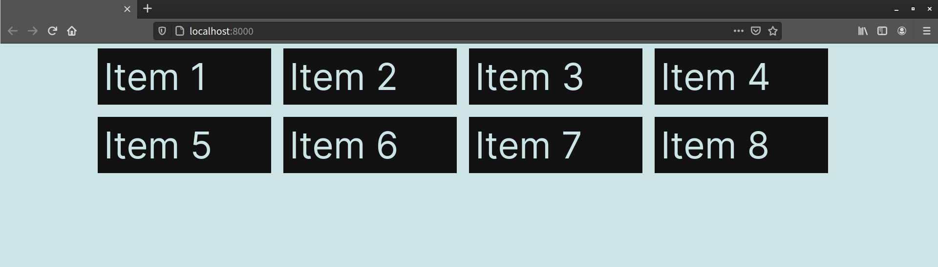 The eight divs are ordered into four rows and two columns
