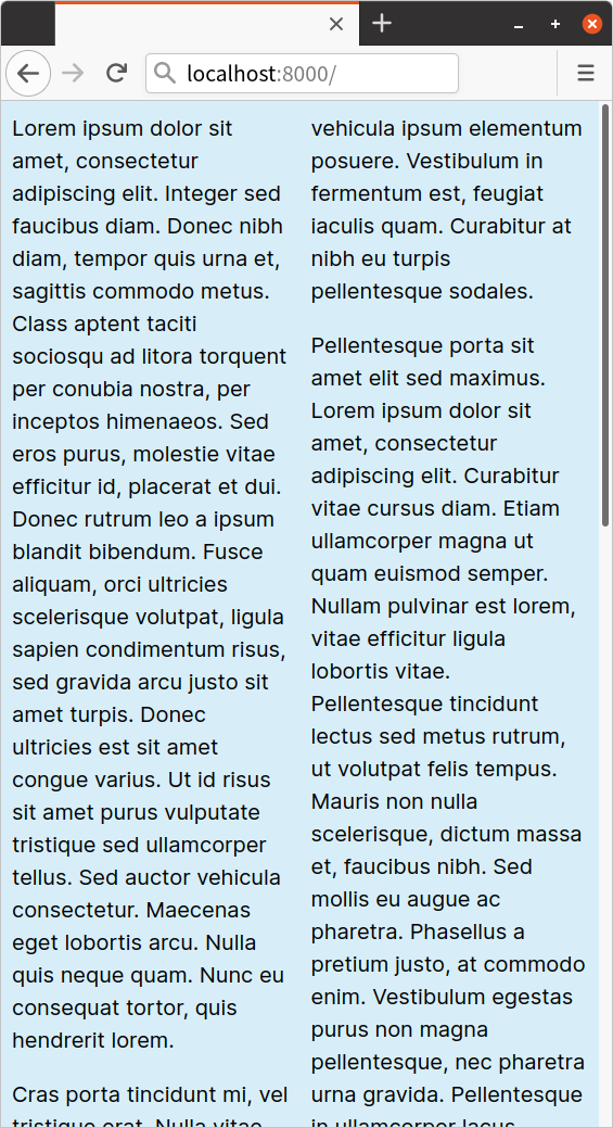 With a container that’s 450 pixels wide and with a column-width value of 10em, we can only fit two columns