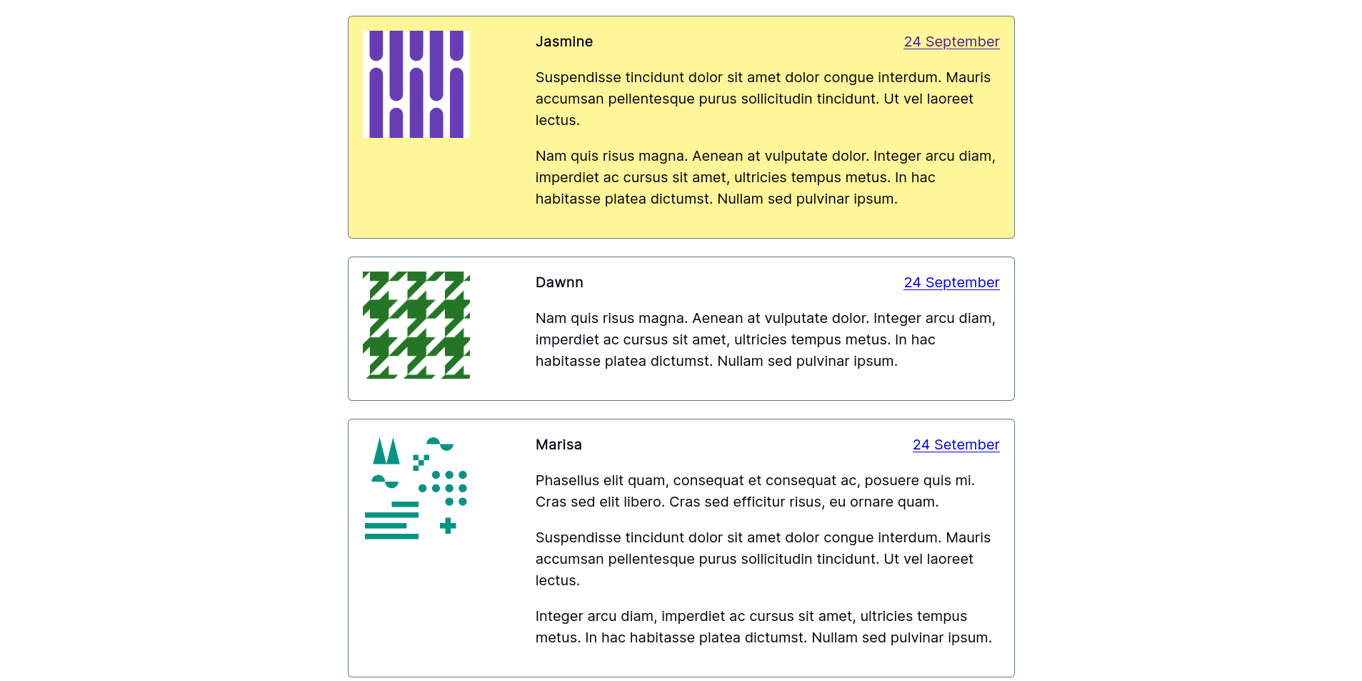 A comments section with a yellow background