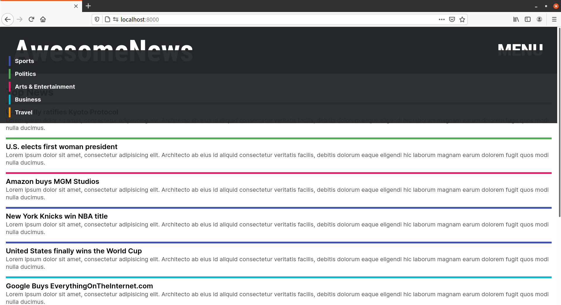 The menu slides over the AwesomeNews logo