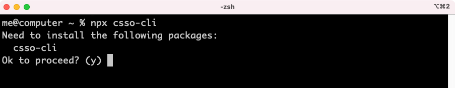 Using npx to run csso-cli using macOS
