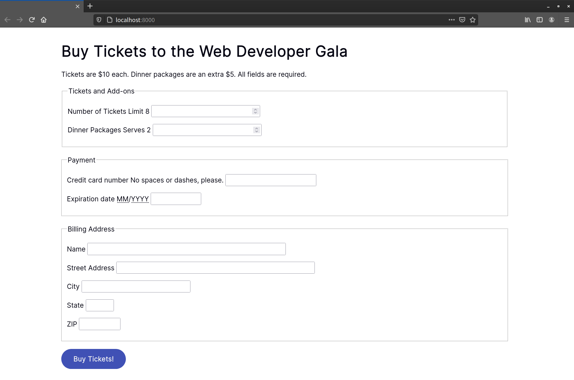 The HTML form that we’ll style using combinators