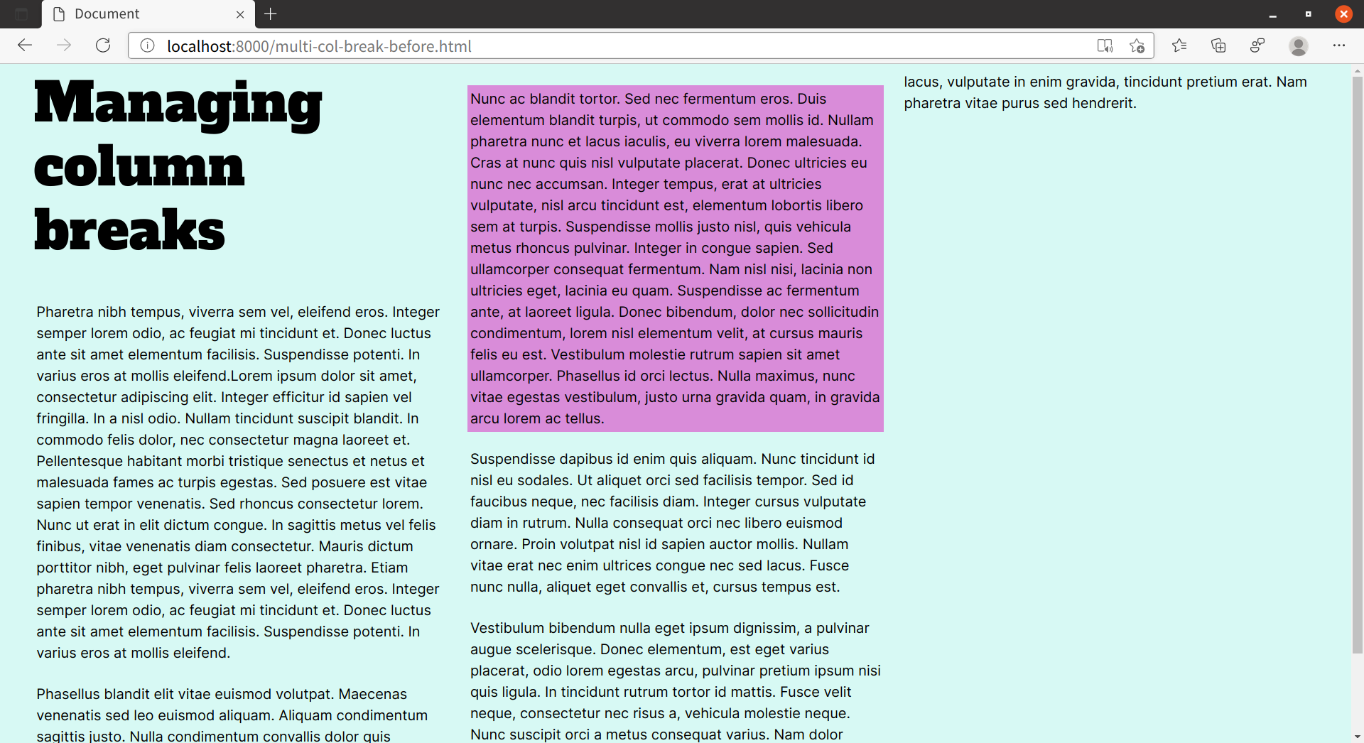 Forcing a column break before the third paragraph
