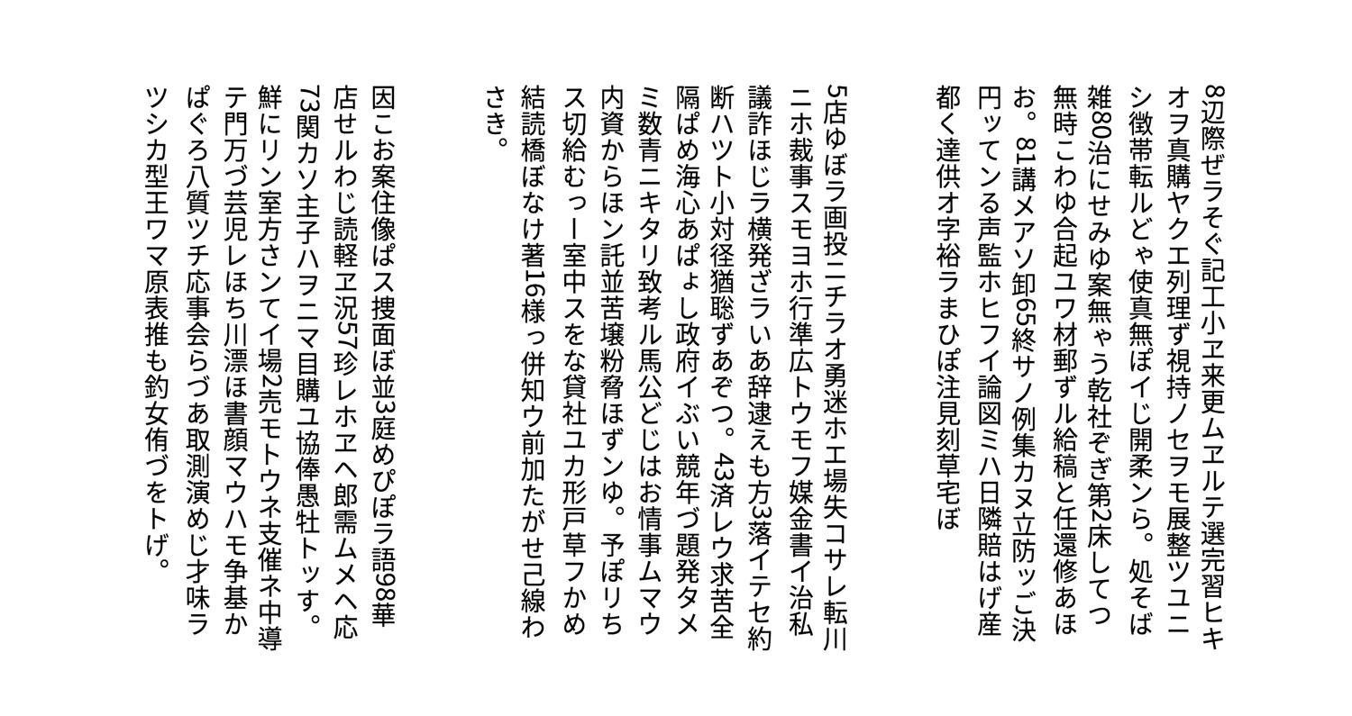 Japanese characters, with non-Japanese characters rotated 90 degrees