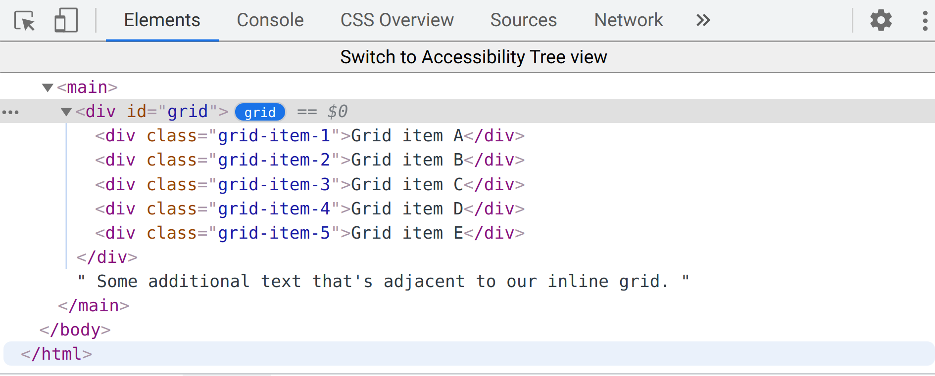 Activating or deactivating the grid inspector feature of Chrome’s developer tools