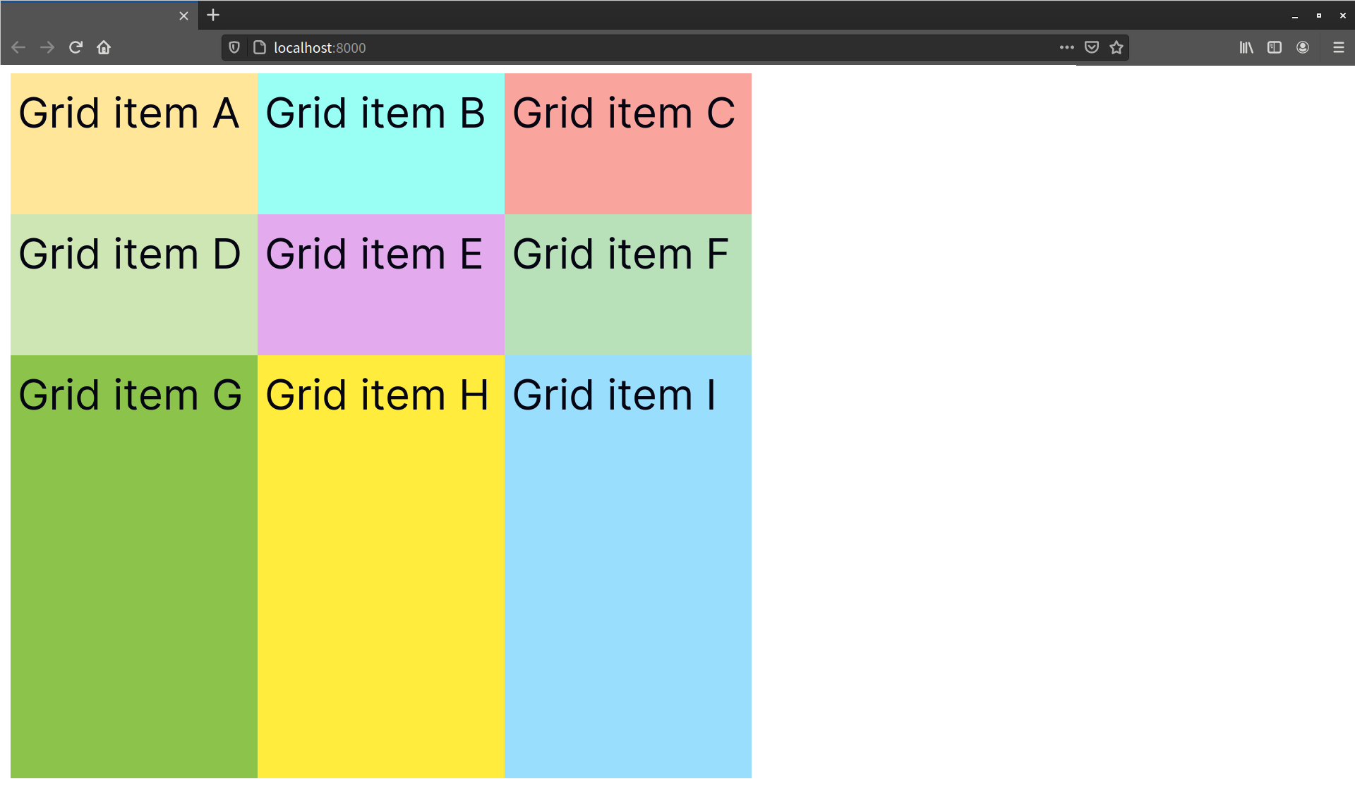 The third row increases in height to extend to the bottom of the container