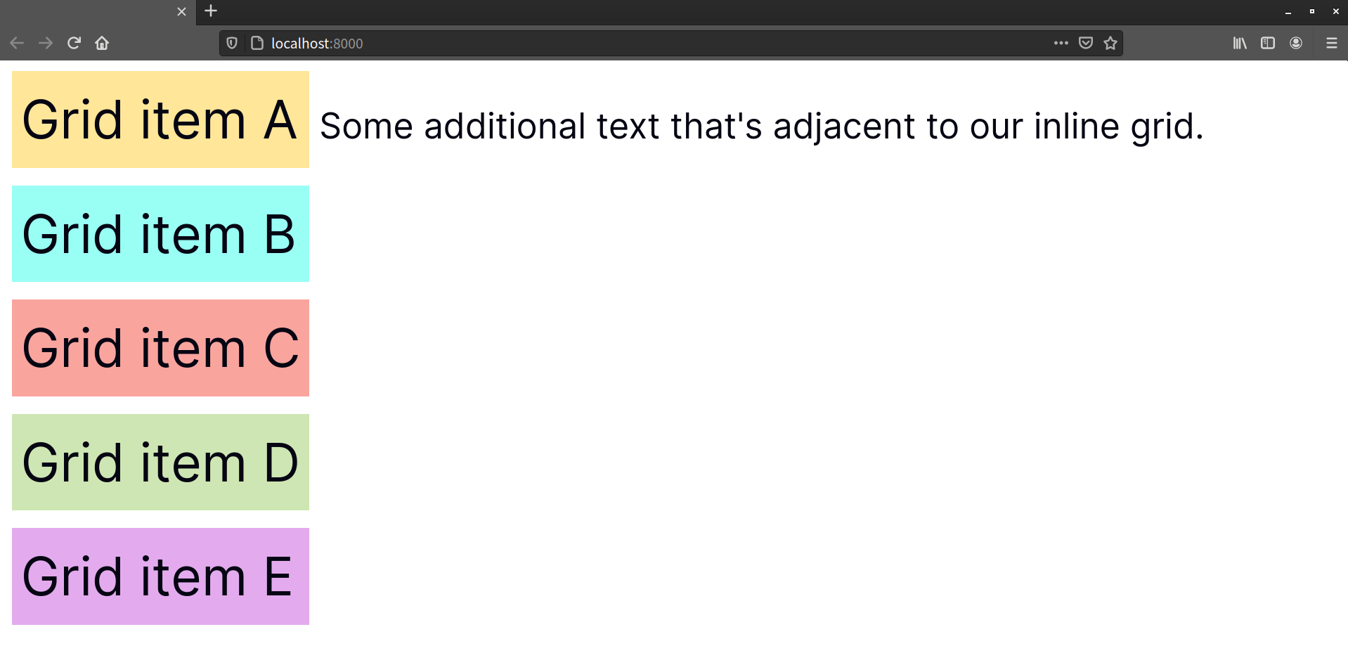 Grid items stacked vertically, but only as wide as their content
