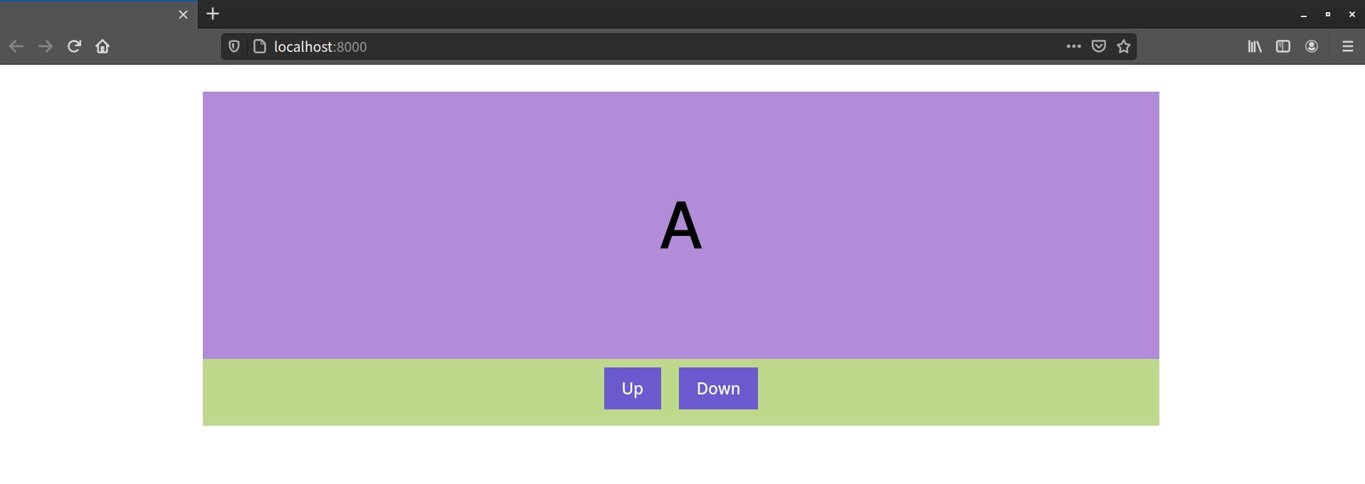 A container with vertically scrolling elements and Up and Down buttons sitting center bottom