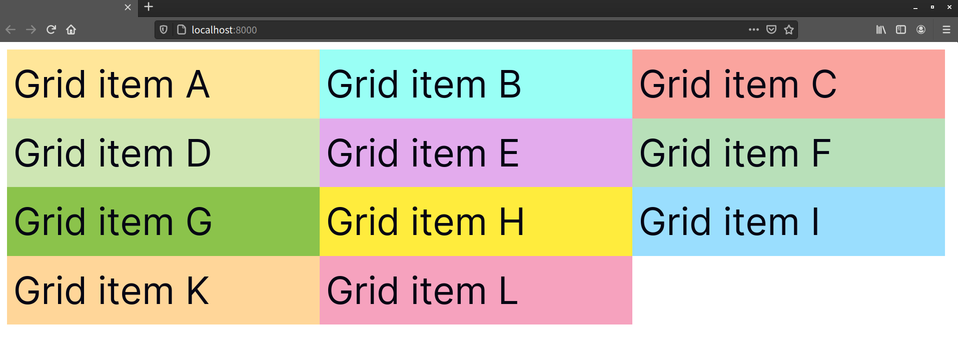 Eleven items ordered into four rows and three columns