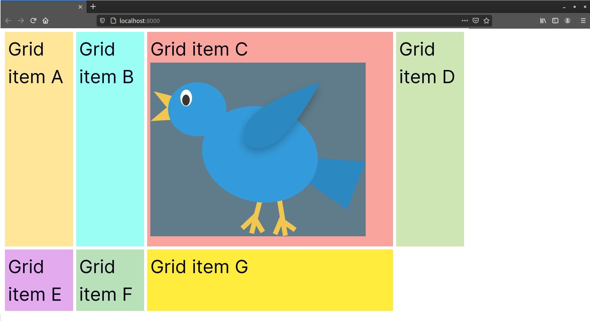 The third column is now wider and contains the bird image