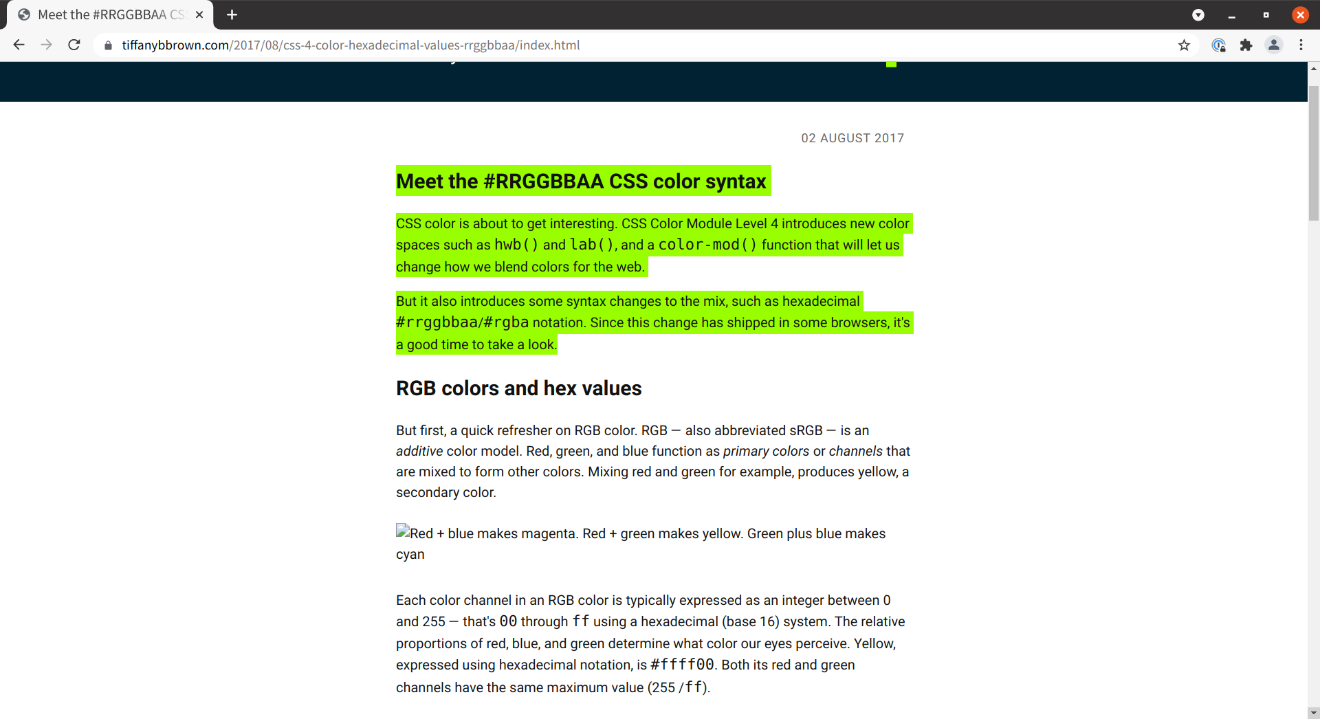 An example of a highlight set using ::selection