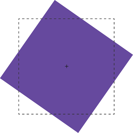 The purple box has been rotated 55 degrees from its start position, shown by the dotted line