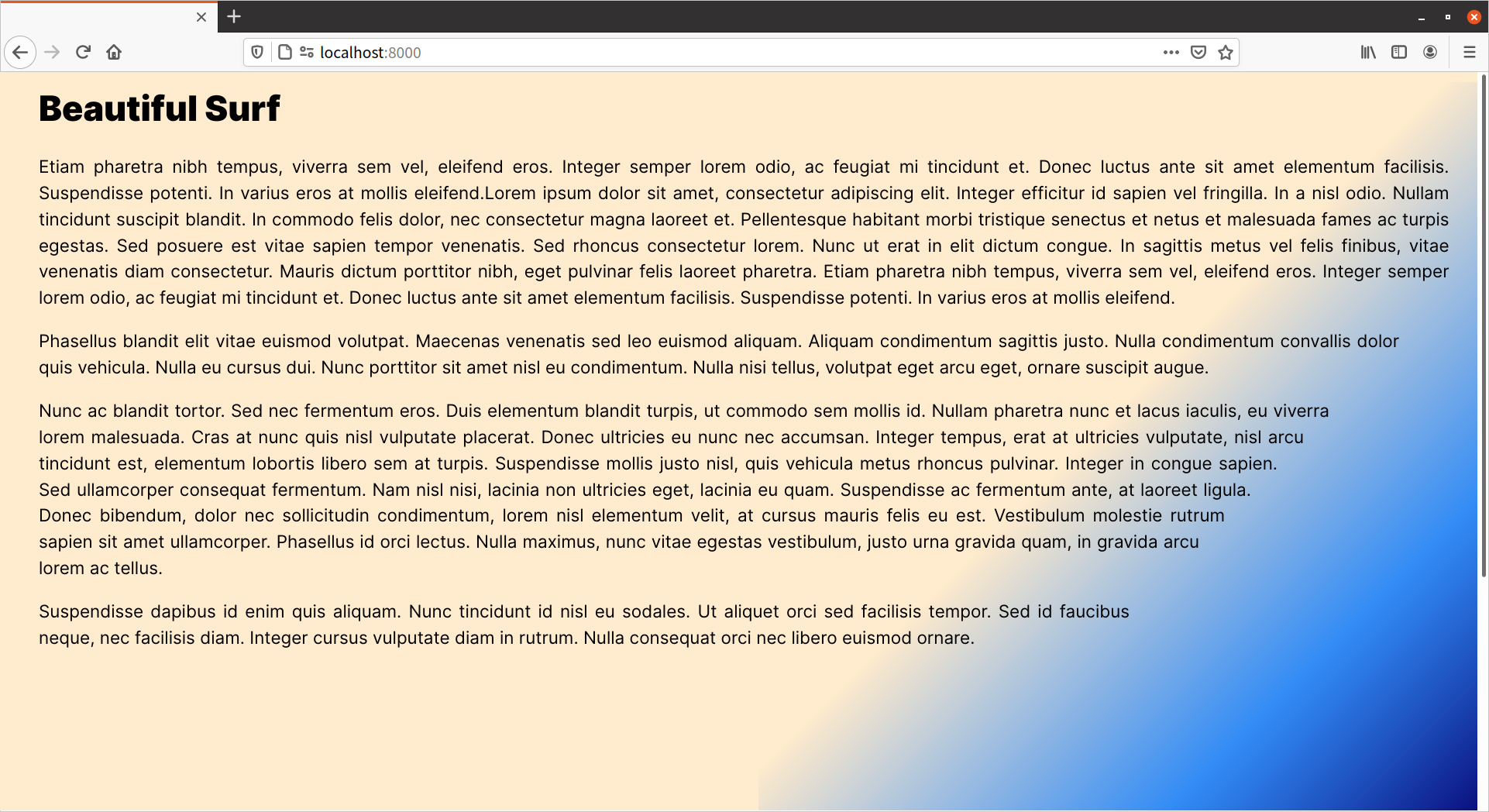 The angled text now flows over the beach and into the “water”