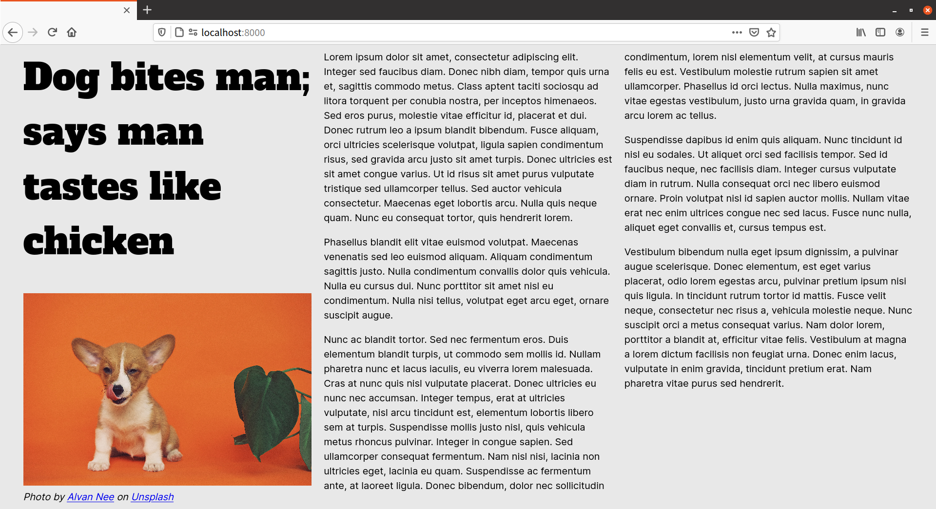 A large heading wraps over multiple lines to fit within its column