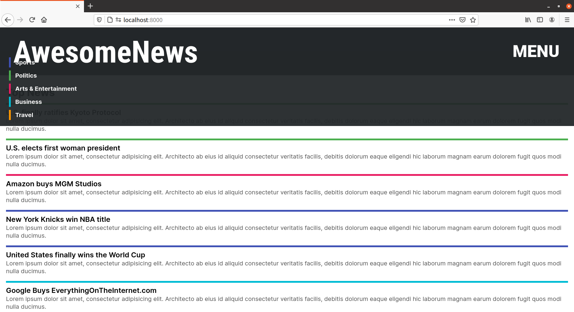 The menu still sits behind the heading