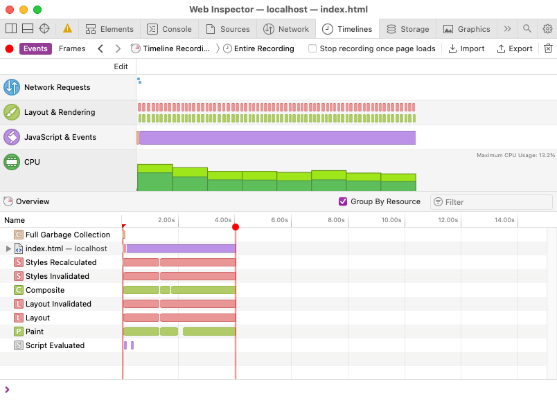 Safari timeline output for left-position transition