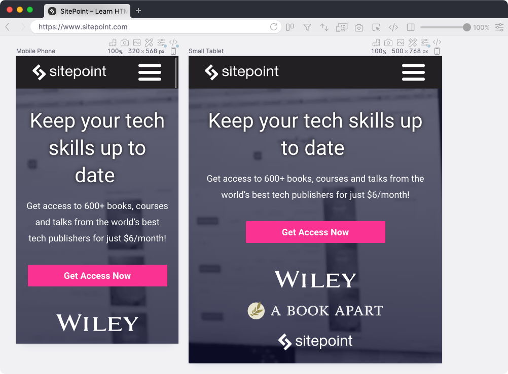 Polypane emulates multiple viewports in the same browser window