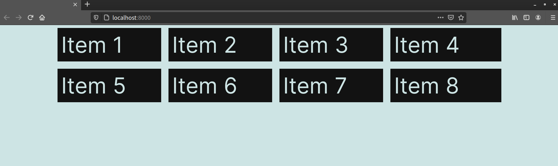 The div items are once again ordered into two rows of four columns