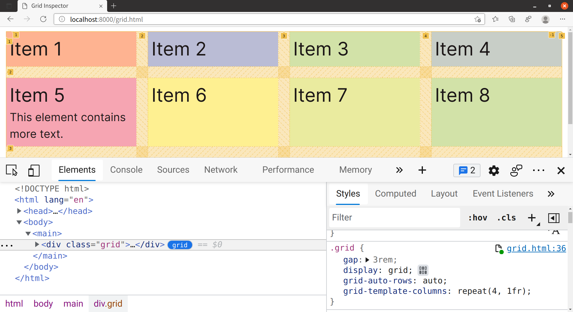 Using the Grid inspector in Microsoft Edge 92